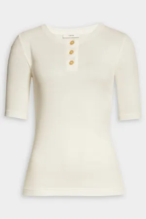 Elbow Sleeve Henley in Off-White