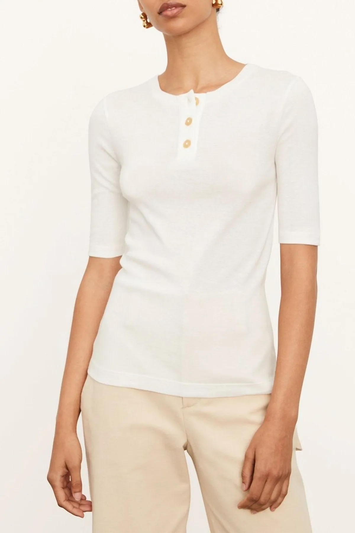 Elbow Sleeve Henley in Off-White