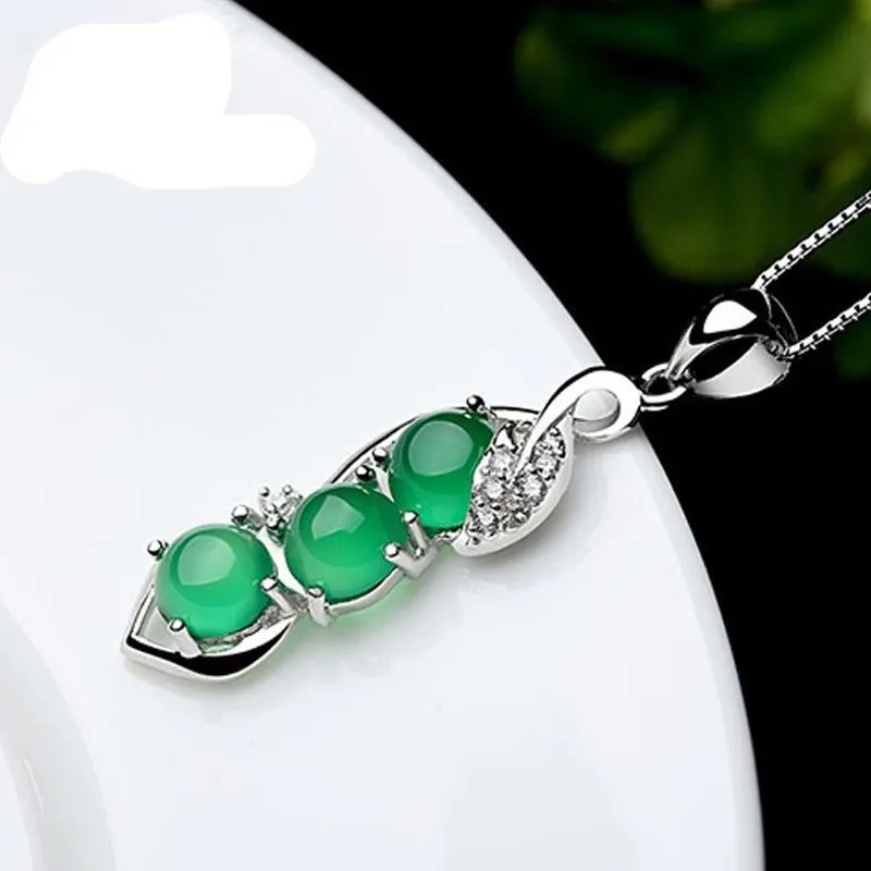 Emerald Pendant Necklace Gemstone Women Silver Wedding Jewelry