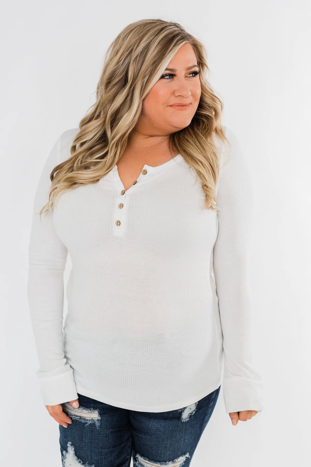 Essential 5-Button Henley Top- Off White