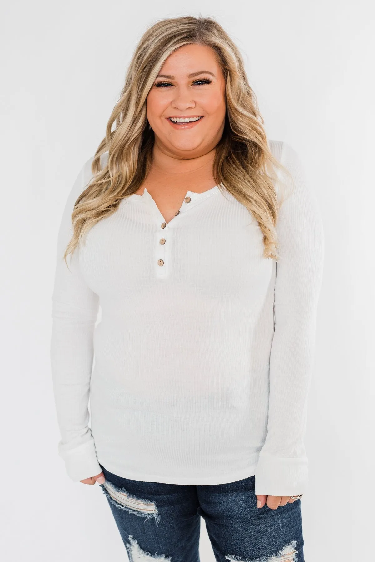 Essential 5-Button Henley Top- Off White