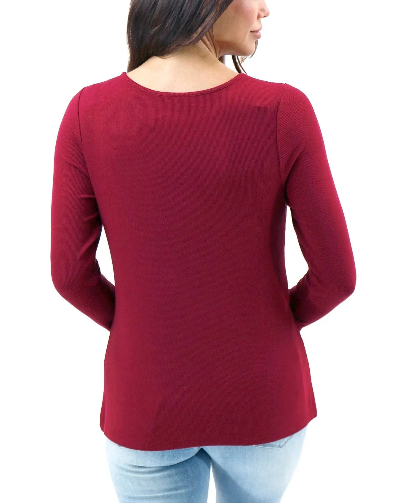 Essential Long Sleeve Henley Tee in Vintage Red