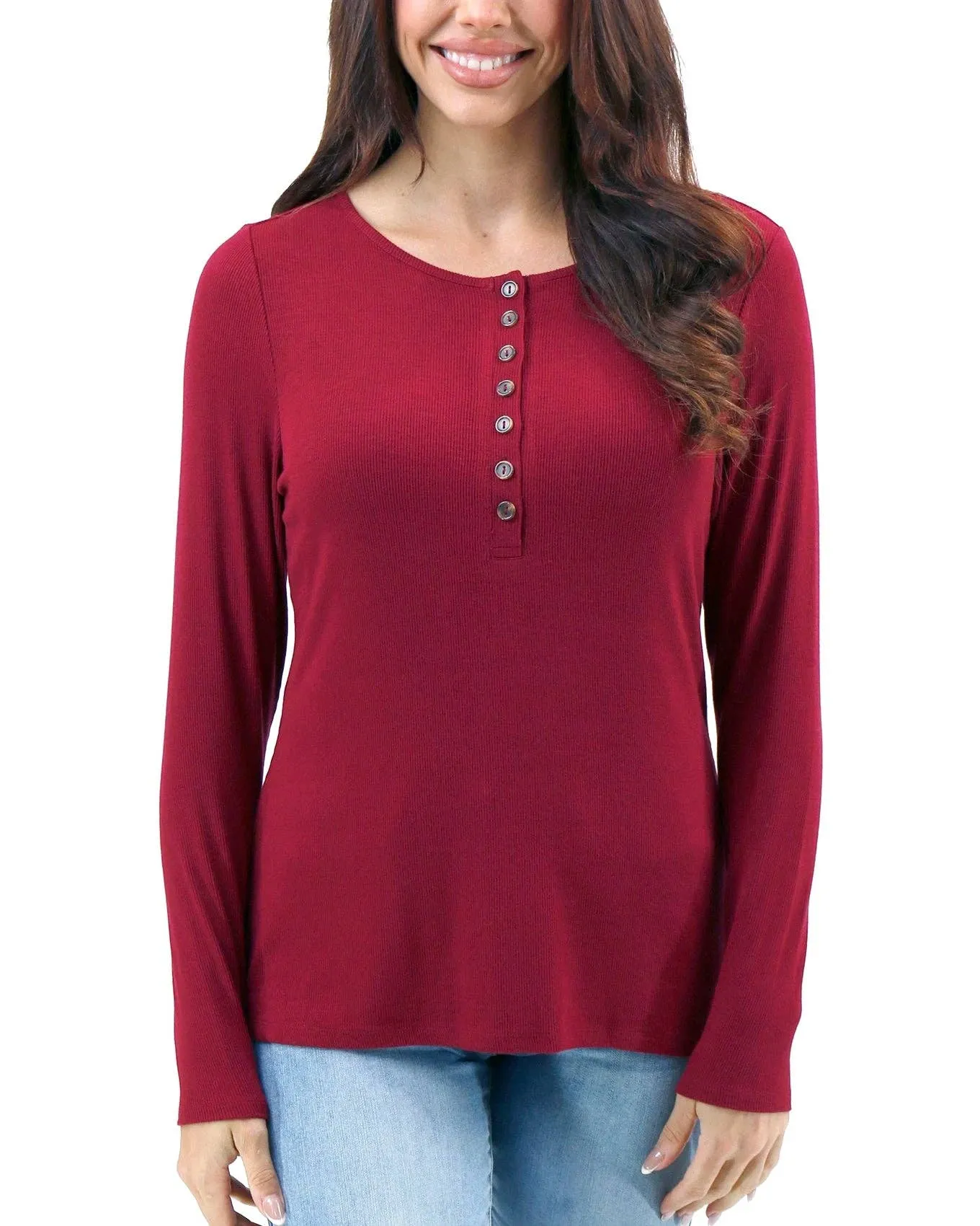 Essential Long Sleeve Henley Tee in Vintage Red