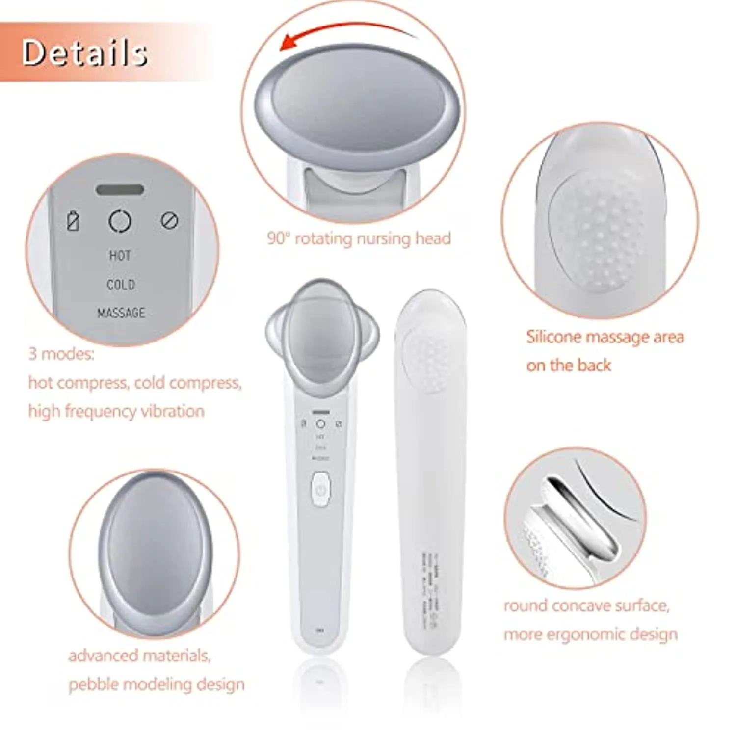 Eye Massager with Heat & Cold, At Home Rechargeable Skin Lifting Machine, for Relax Eye Strain Dark Circles Eye Bags Dry Eyes Wrinkles Fine Line, Improve Sleep, White