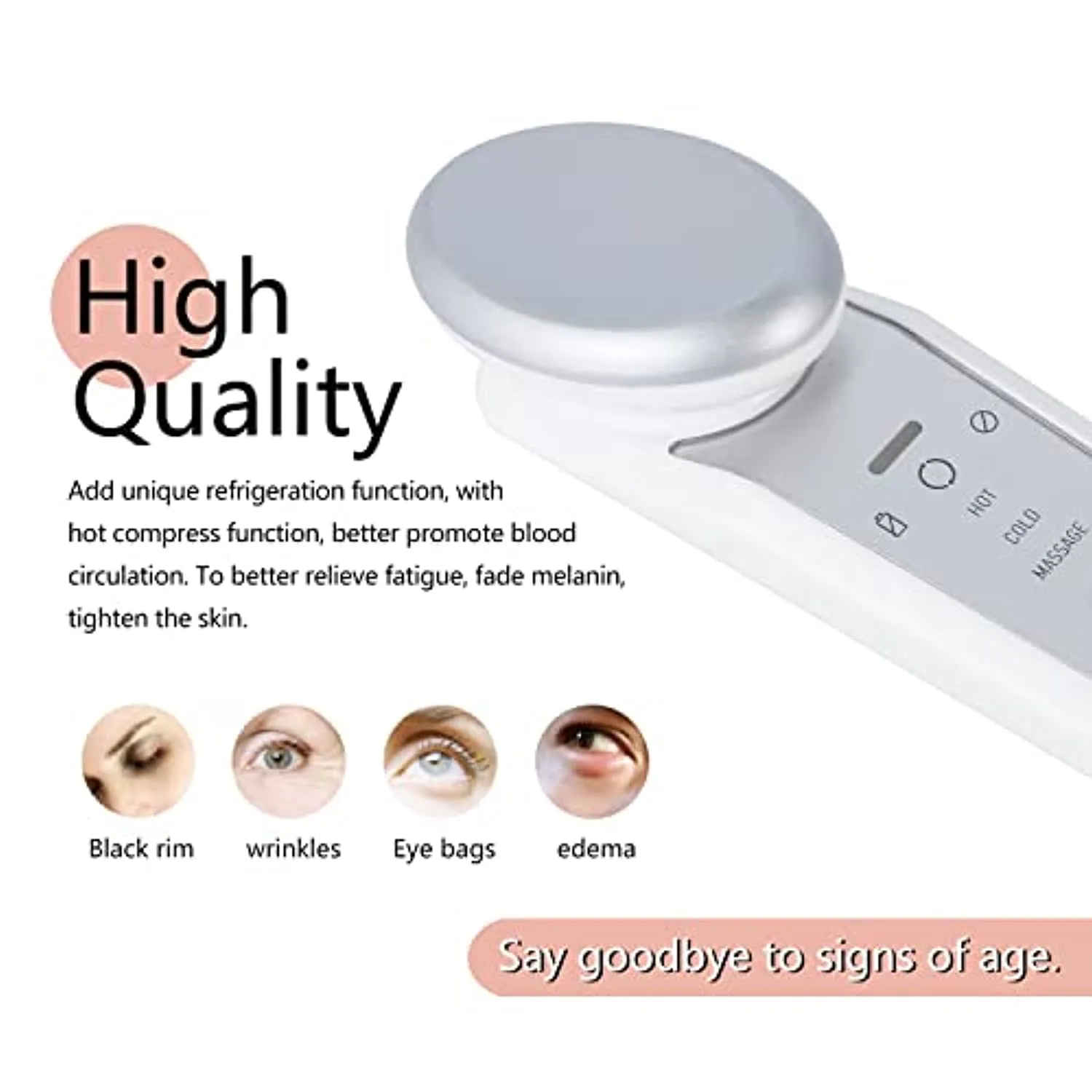 Eye Massager with Heat & Cold, At Home Rechargeable Skin Lifting Machine, for Relax Eye Strain Dark Circles Eye Bags Dry Eyes Wrinkles Fine Line, Improve Sleep, White