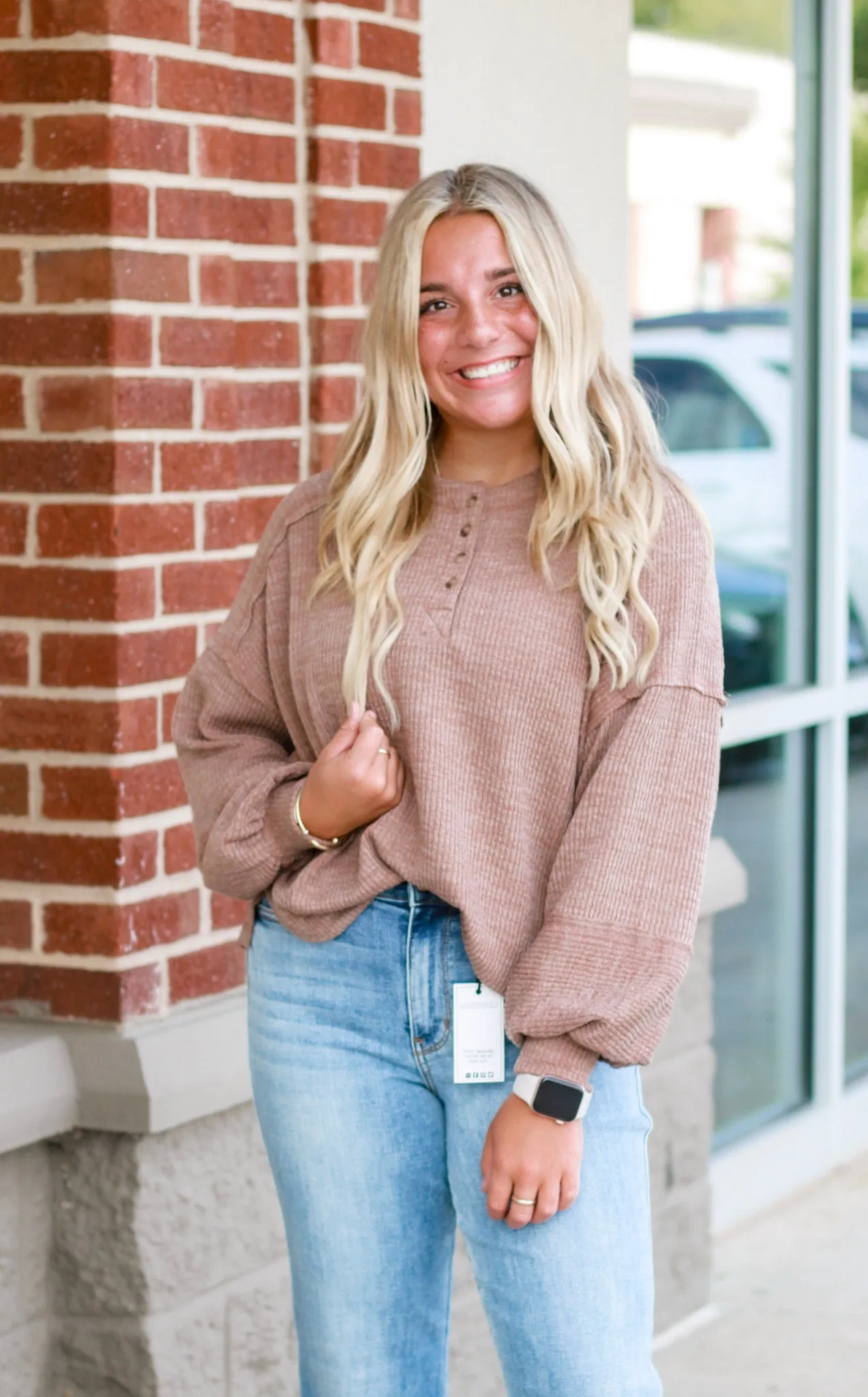 Fall Days Relaxed Henley Top in Mocha