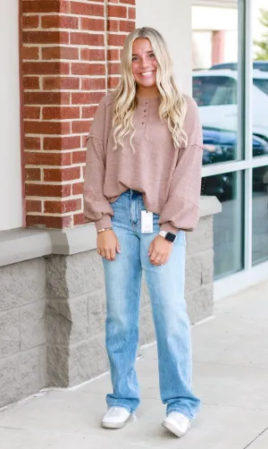 Fall Days Relaxed Henley Top in Mocha