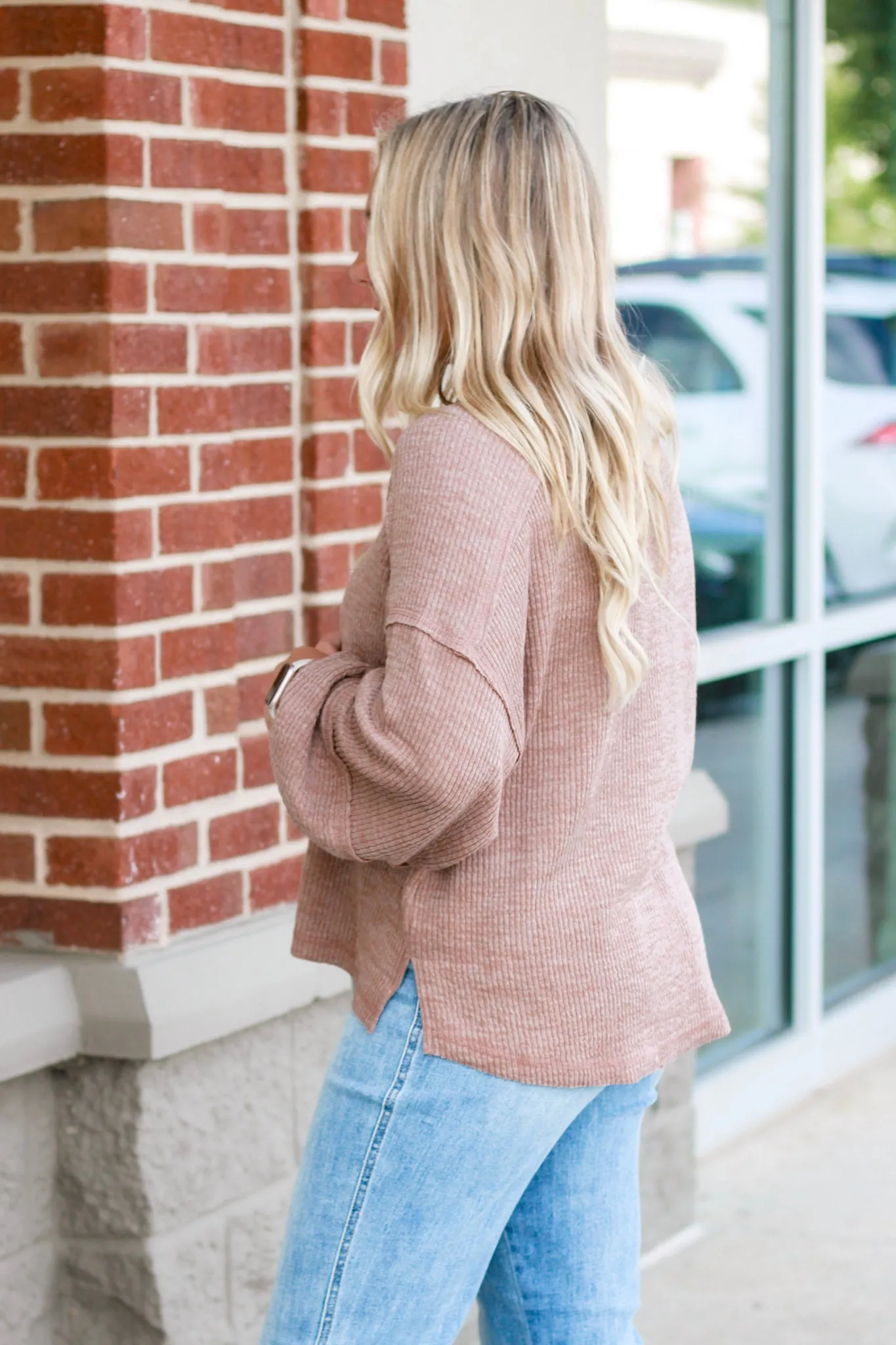 Fall Days Relaxed Henley Top in Mocha