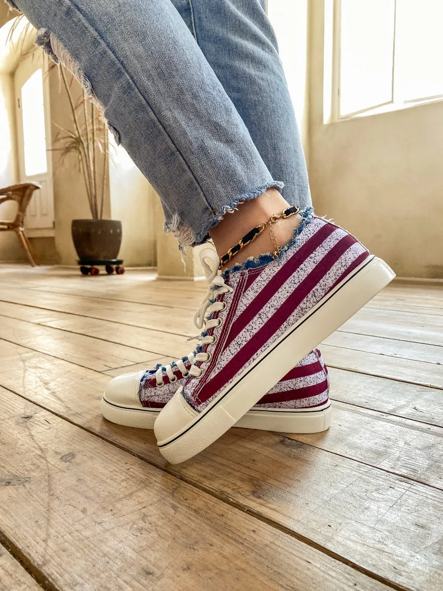 Flag Print Denim Sneaker - Blue Red