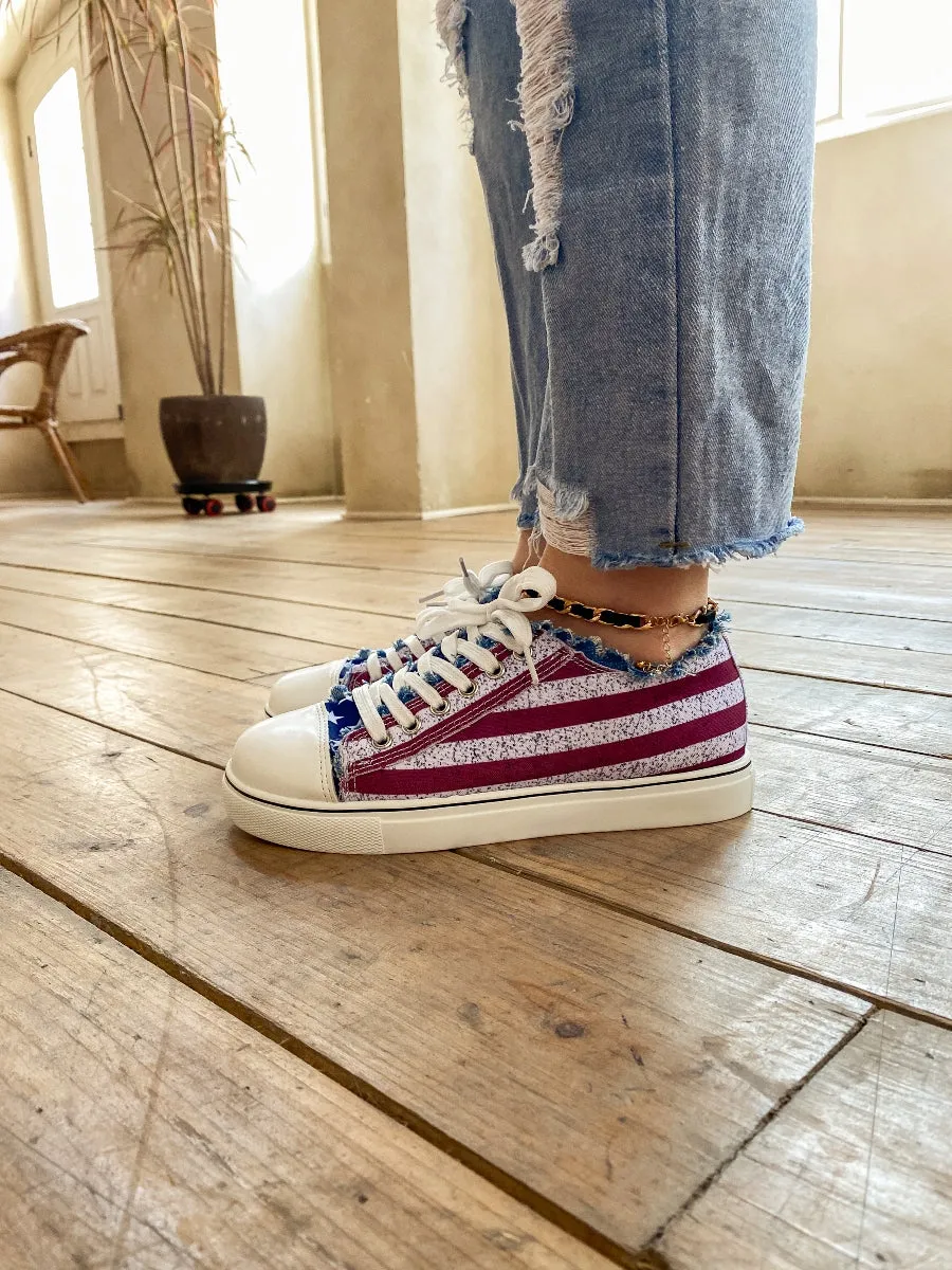 Flag Print Denim Sneaker - Blue Red
