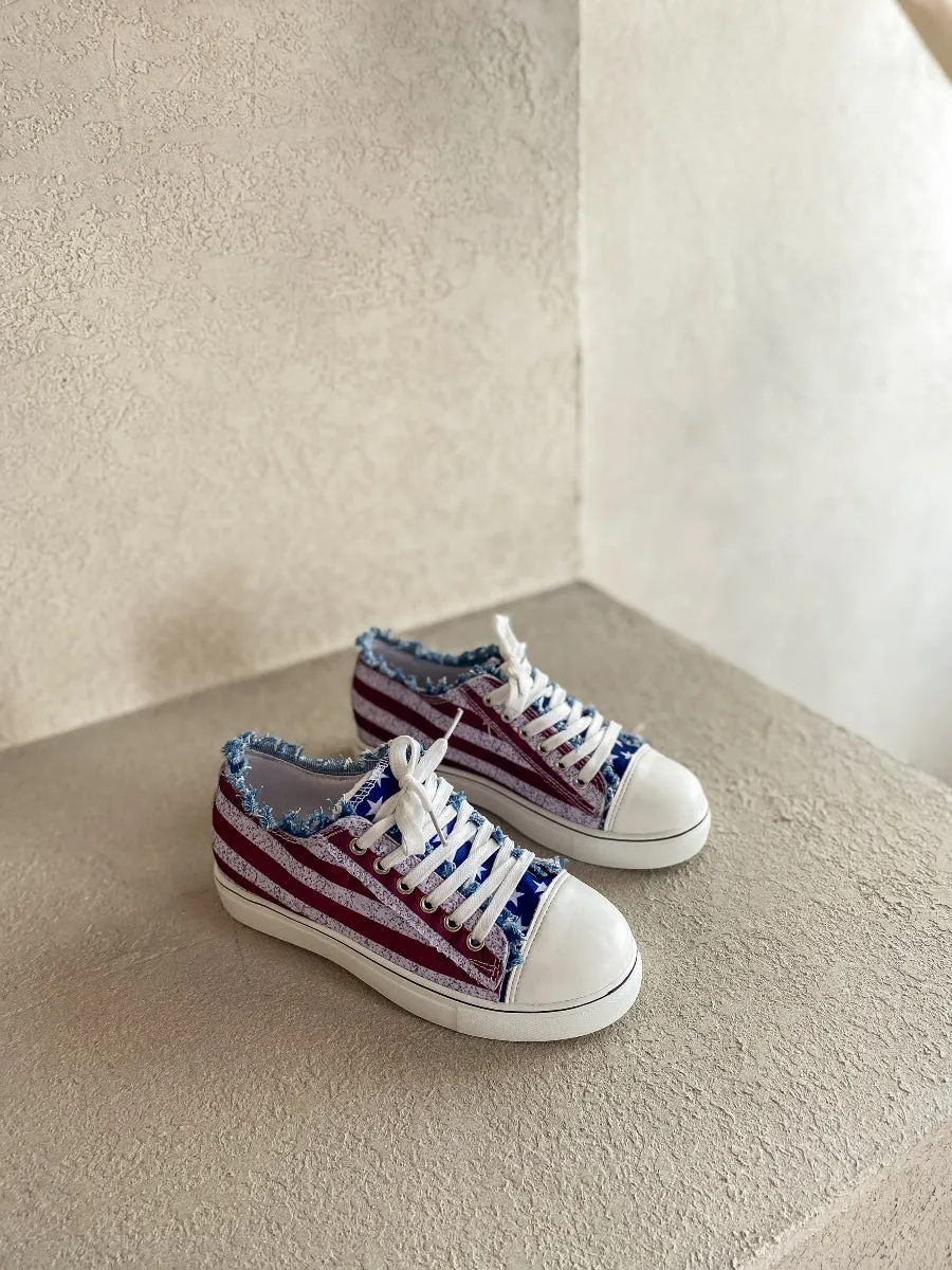 Flag Print Denim Sneaker - Blue Red