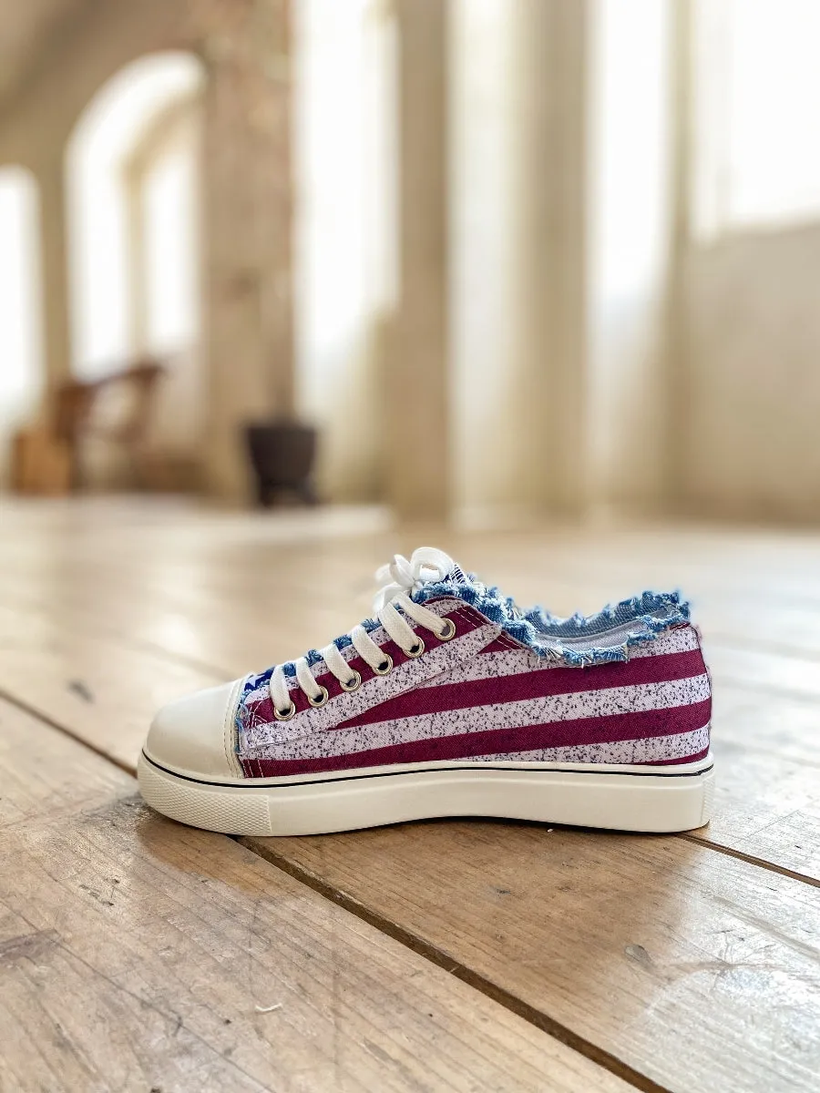Flag Print Denim Sneaker - Blue Red