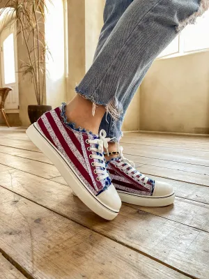 Flag Print Denim Sneaker - Blue Red