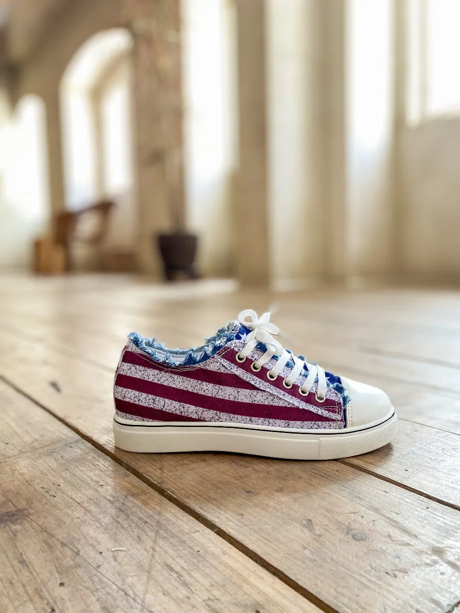 Flag Print Denim Sneaker - Blue Red