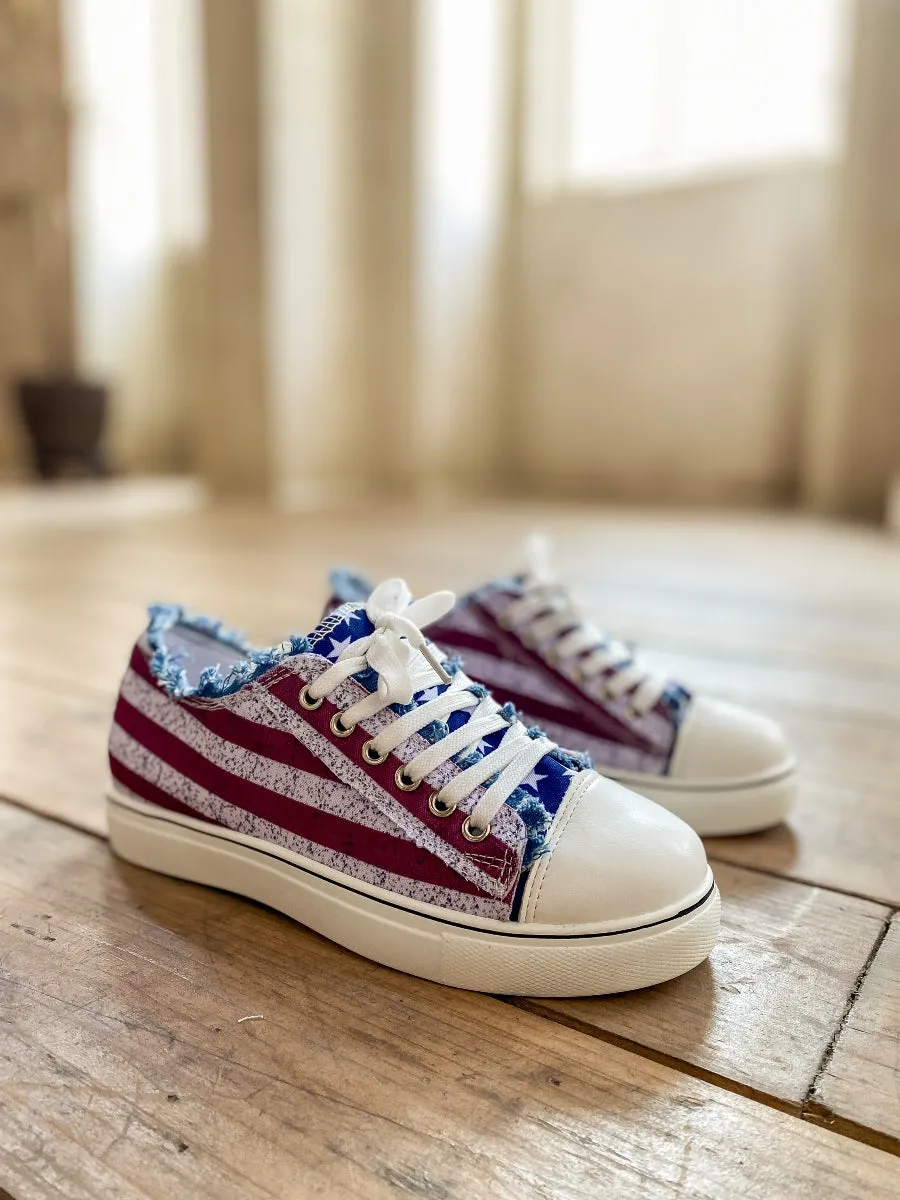 Flag Print Denim Sneaker - Blue Red
