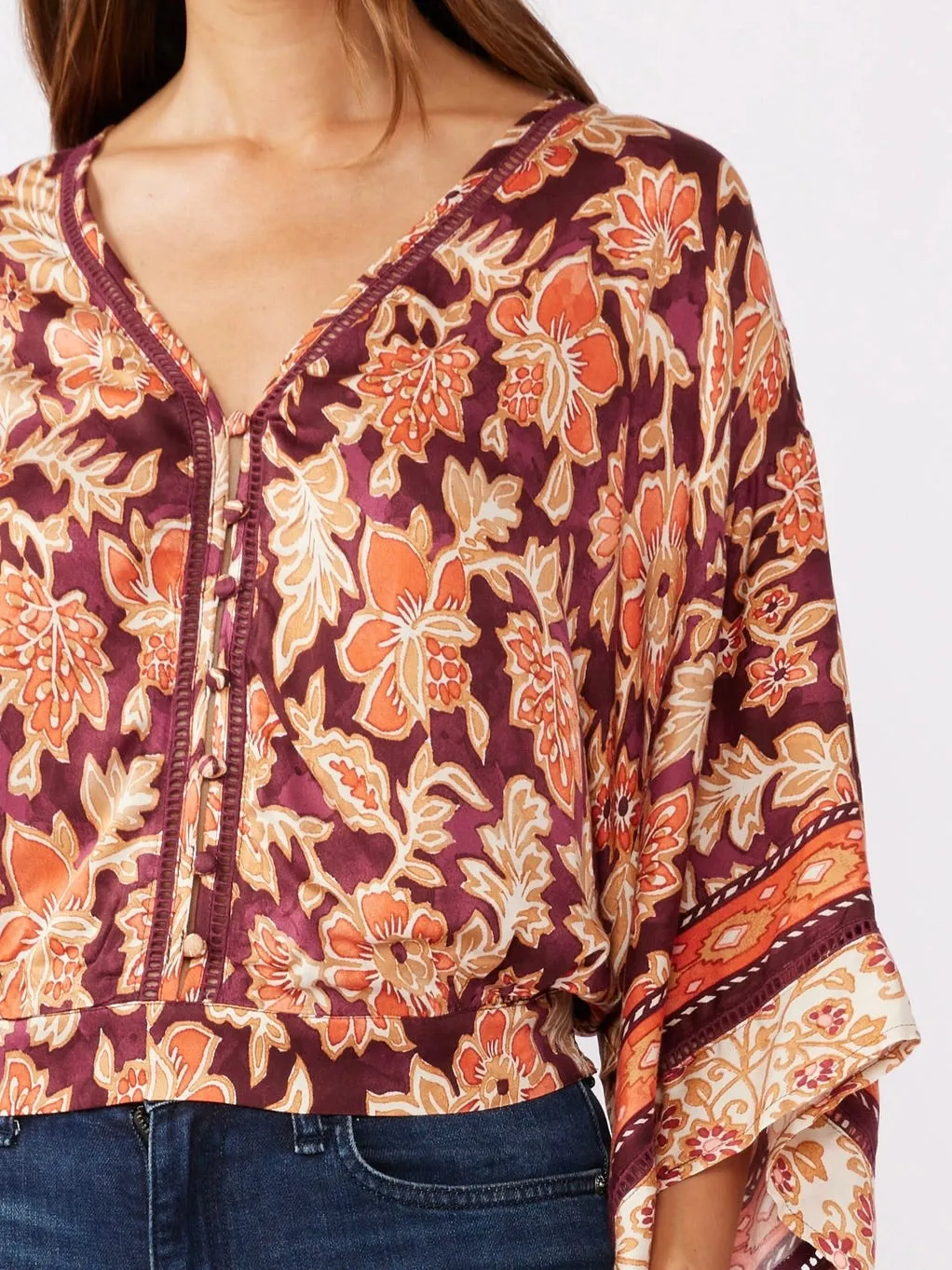 Floral Lace Trim Top - Plum FINAL SALE