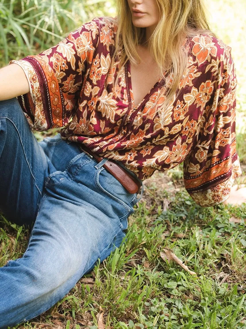 Floral Lace Trim Top - Plum FINAL SALE