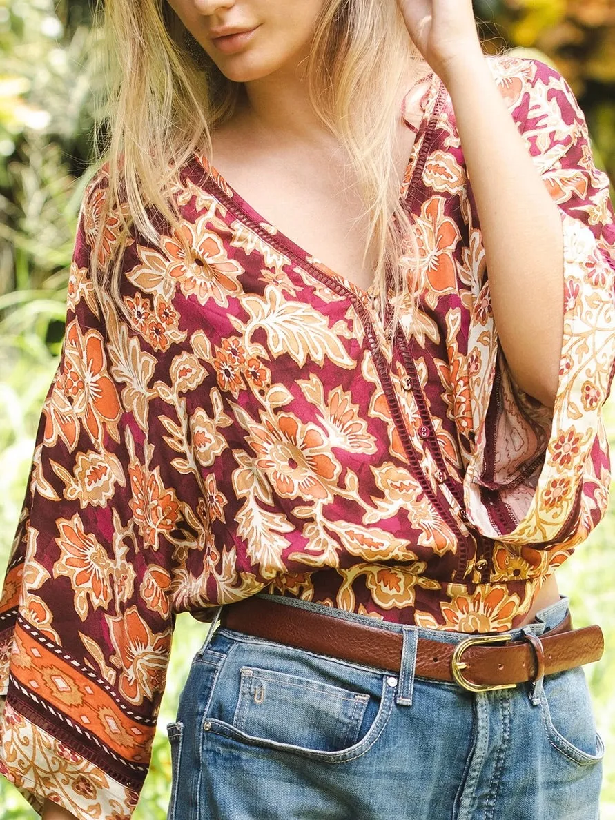 Floral Lace Trim Top - Plum FINAL SALE