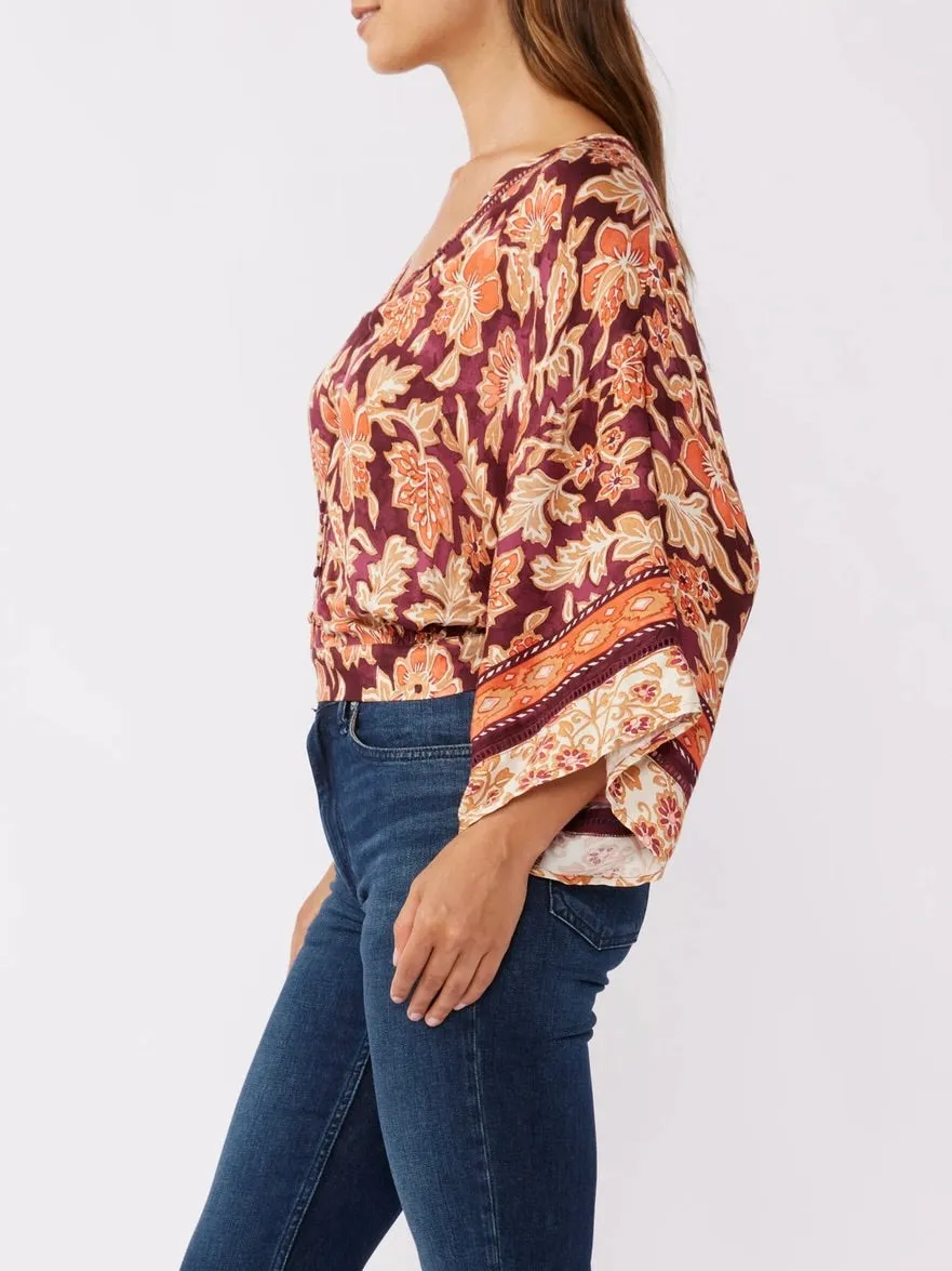 Floral Lace Trim Top - Plum FINAL SALE