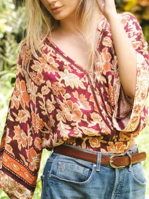 Floral Lace Trim Top - Plum FINAL SALE