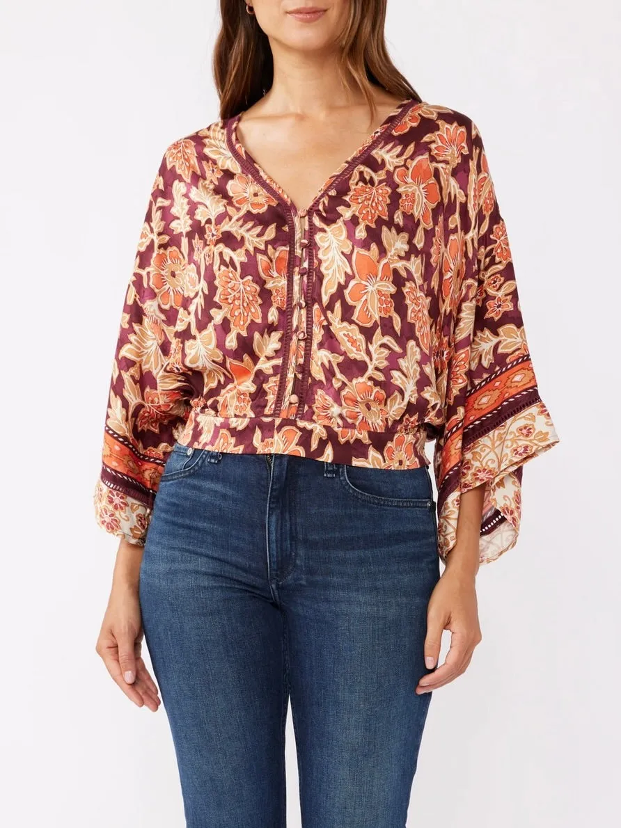 Floral Lace Trim Top - Plum FINAL SALE