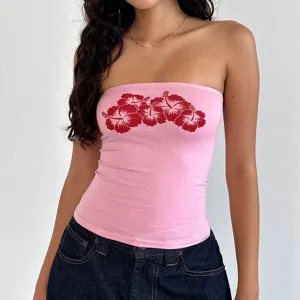 Floral Strapless Bandeau Backless Sleeveless Fairy Coquette Off Shoulder Crop Top