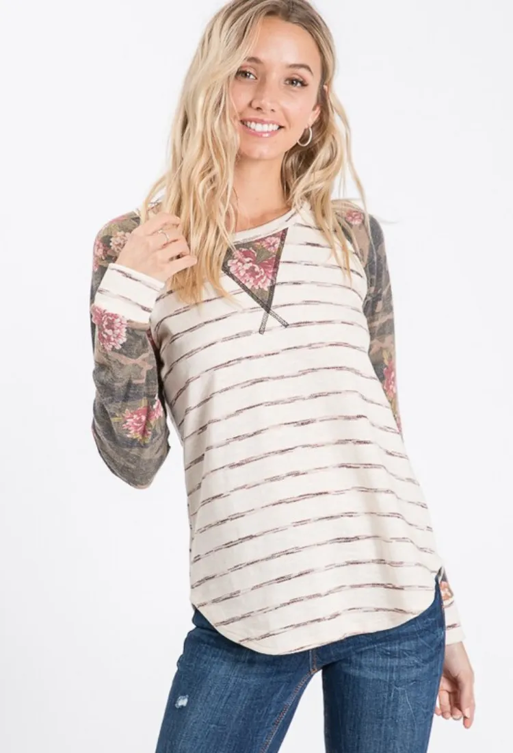 Floral V Stripe Top-Final Sale