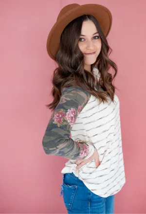 Floral V Stripe Top-Final Sale