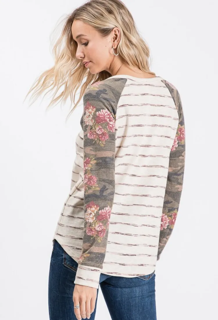 Floral V Stripe Top-Final Sale