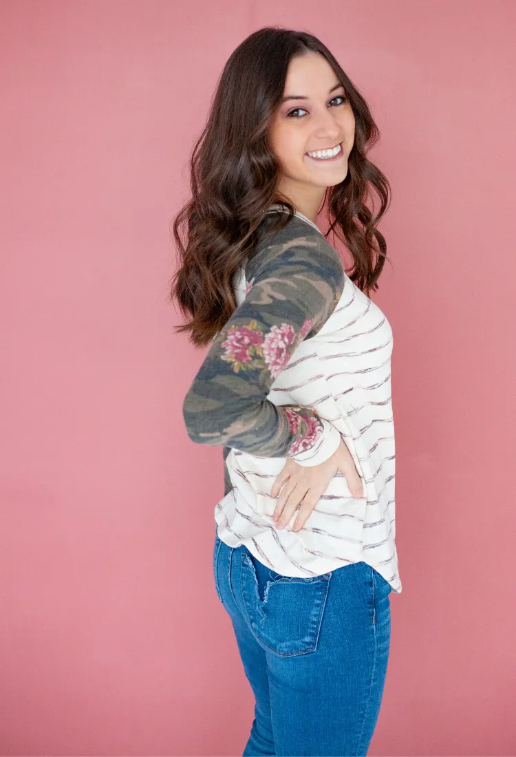 Floral V Stripe Top-Final Sale