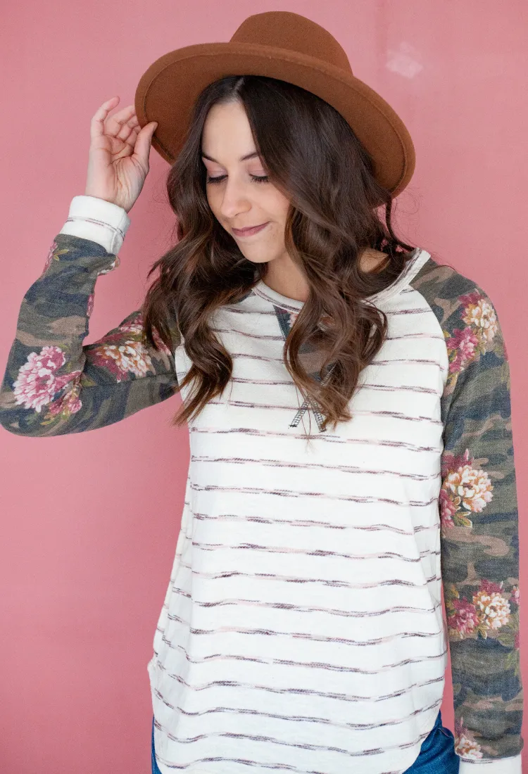 Floral V Stripe Top-Final Sale