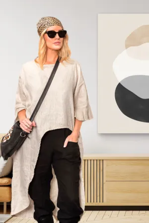 'Florence' Long Sleeve Linen Top - Natural