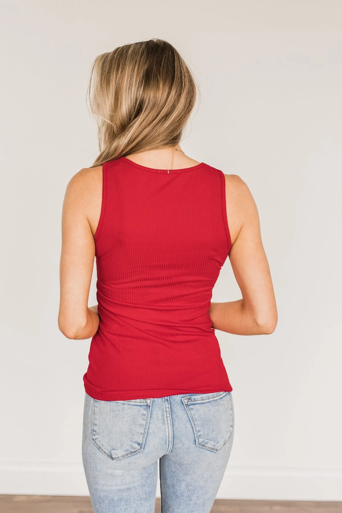 Freedom Is Here Zipper Henley Tank Top- Scarlet Red