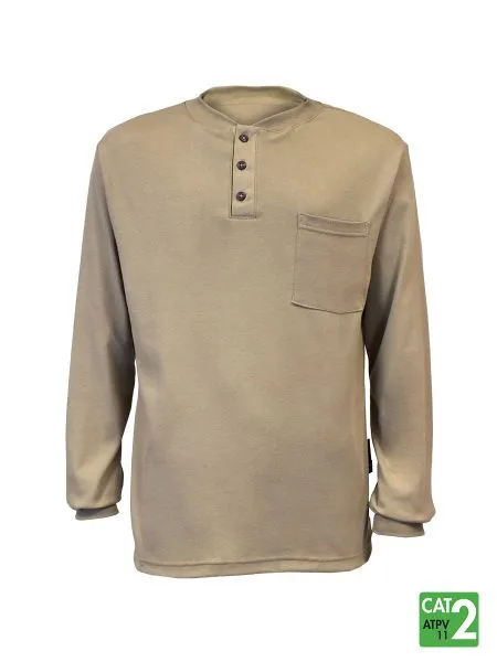 Front Line Men's 6.9 oz Khaki Henley Long Sleeve Shirt - Durable, Comfortable, Year-Round Casual & Professional Wear
