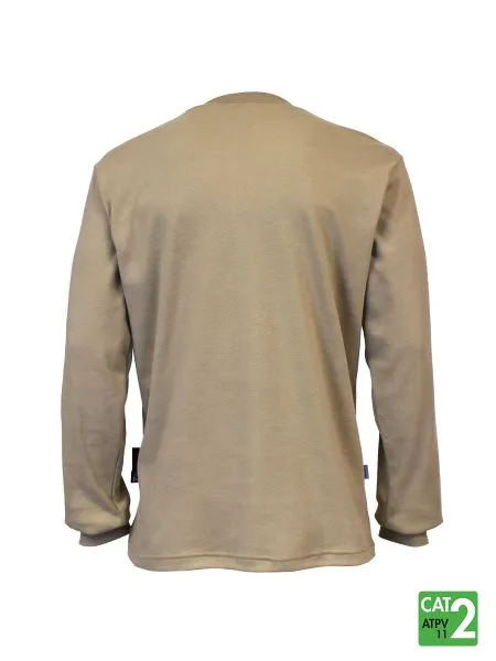 Front Line Men's 6.9 oz Khaki Henley Long Sleeve Shirt - Durable, Comfortable, Year-Round Casual & Professional Wear