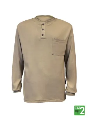 Front Line Men's 6.9 oz Khaki Henley Long Sleeve Shirt - Durable, Comfortable, Year-Round Casual & Professional Wear