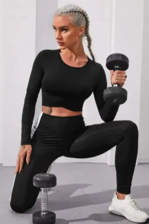 Full Sleeves Black Body Hugging Crop Top