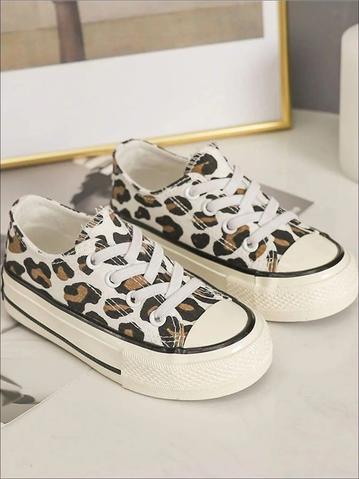 Girls Leopard Print Canvas Sneakers By Liv and Mia