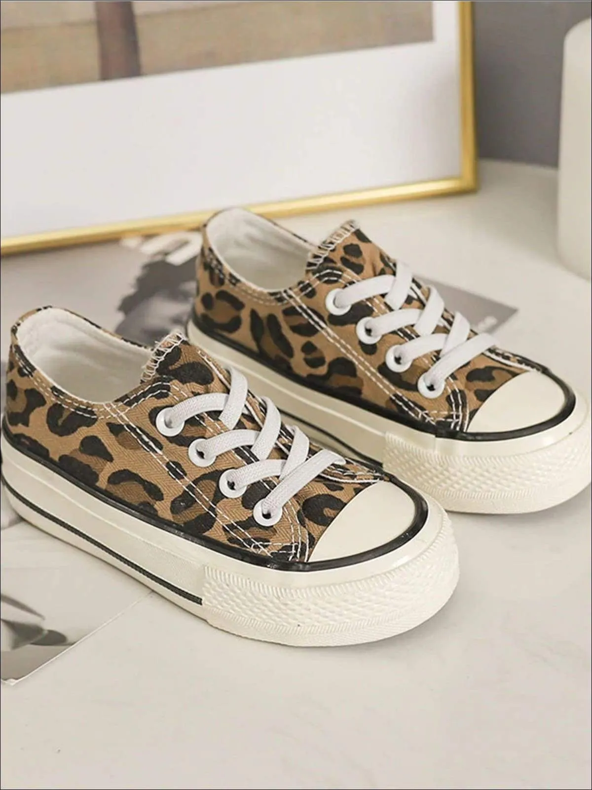 Girls Leopard Print Canvas Sneakers By Liv and Mia