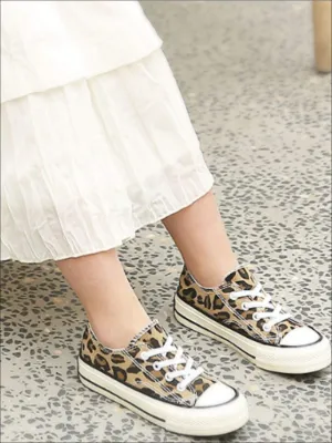 Girls Leopard Print Canvas Sneakers By Liv and Mia
