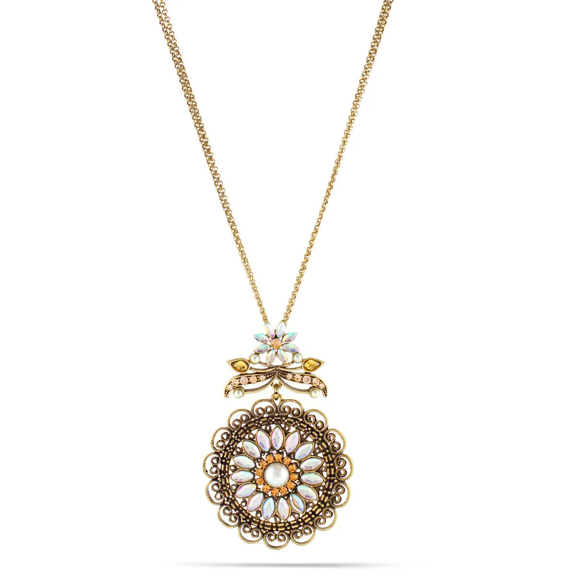 GOLD FILIGREE FLOWER CRYSTAL  NECKLACES #246NT1501 (10F1/9A6)
