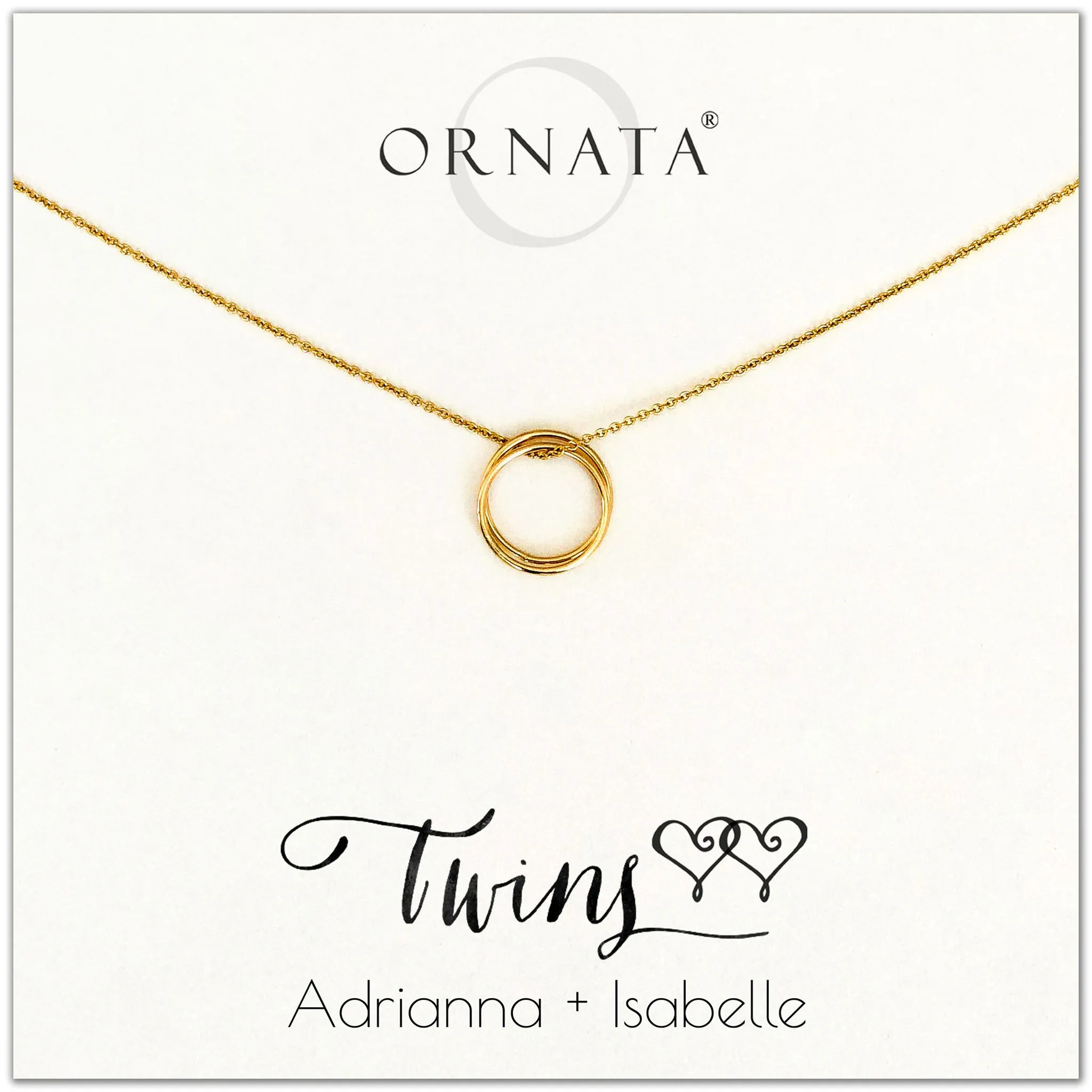 Gold Filled “Twins” Necklace on Personalized Jewelry Card