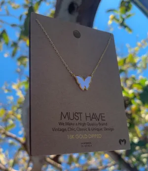 Gold Lined White Butterfly Necklace(Gold)