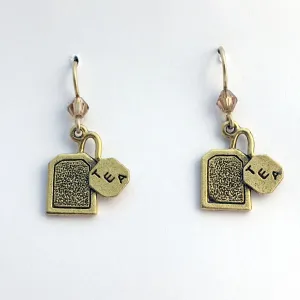 Gold tone Pewter & 14k gf tea bag dangle  Earrings- tea lover- teabag, tea bags