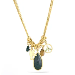 GREEN TEAR DROP STONE PEACE CHARM CRYSTAL NECKLACES #191GN1301 (2B5)