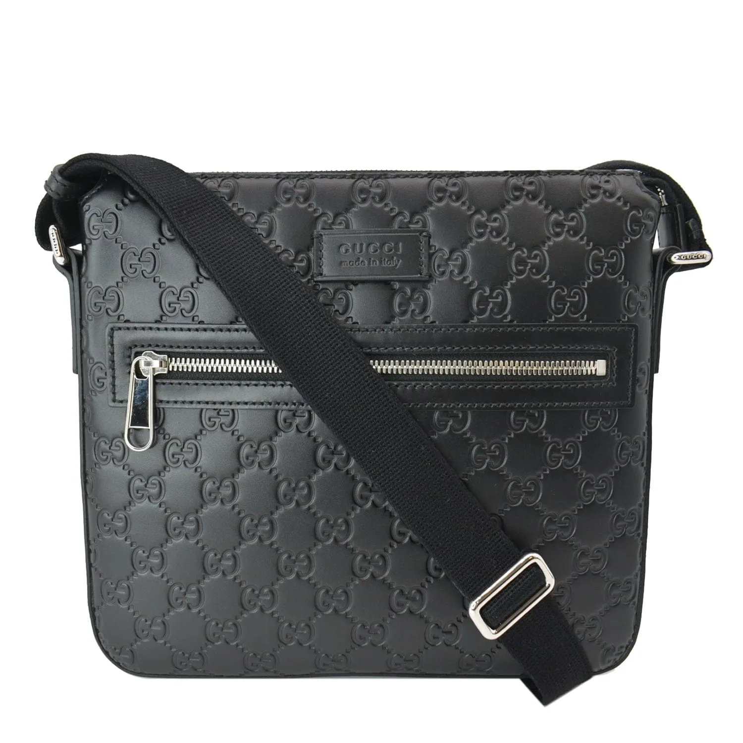 GUCCI GG Signature Leather Black Messenger Bag 406410