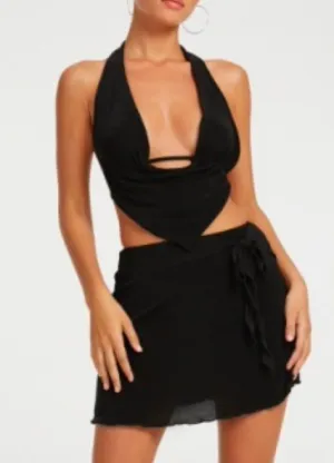 Halter Plunge Neck Crop Top