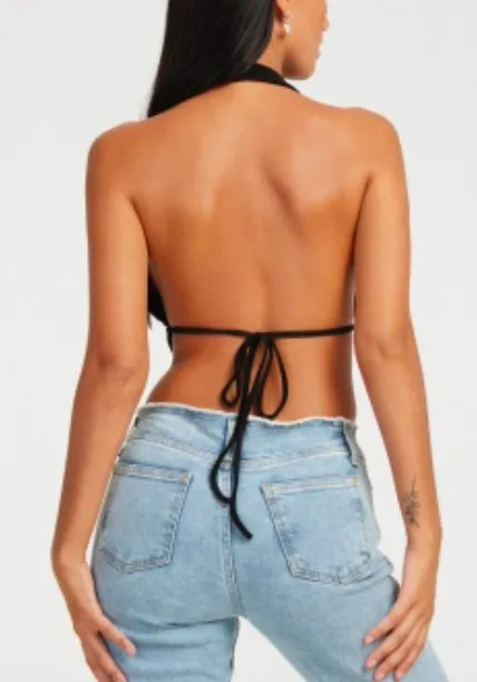 Halter Plunge Neck Crop Top