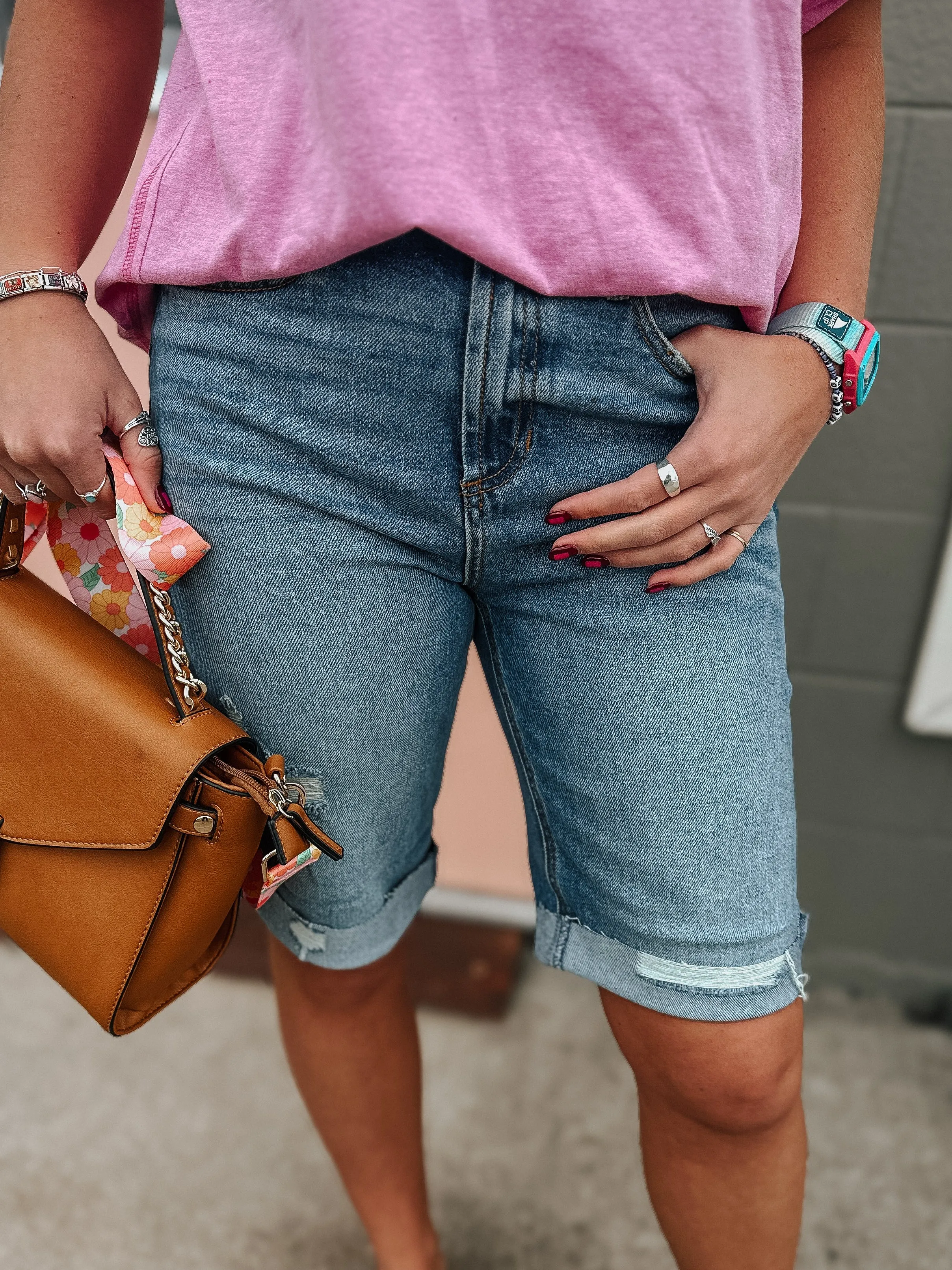 Harper Denim Bermuda Shorts-Stretchy