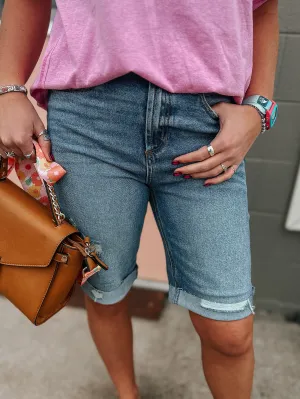 Harper Denim Bermuda Shorts-Stretchy